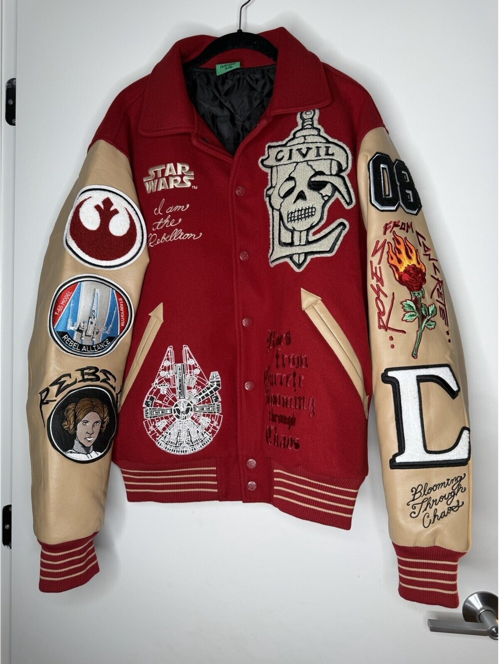 Mens Civil Regime Star Wars Rebel Alliance Red Embroidered Varsity Jacket LARGE